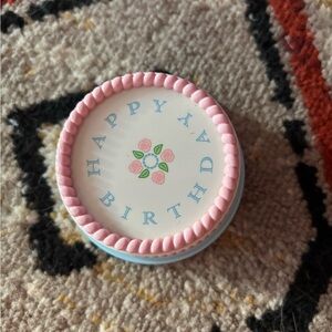 American Girl Round Birthday Tin with Pink Trim and Blue Lettering